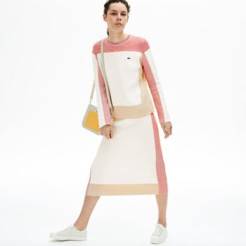 Lacoste Colorblock Pencil Skirt Dámské - Sukně Bílé / Světle Hnědé / Červené | CZ-XcdFdv